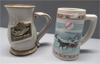 (2) Advertising Miller beer mugs. Note: One has
