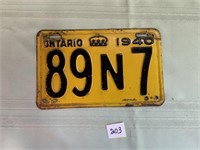 Ontario 1940 licence plates single