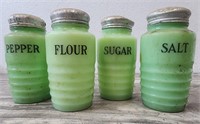 Vintage Green Milk Glass Shakers, Sugar, Flour