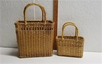 Set of 2 Vintage Wicker Baskets Totes w/