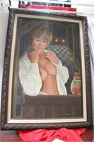 An Oil on Board of a Pin Up Girl