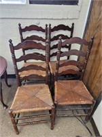 SET OF 4 LADDER BACK CHAIRS - SEATS NEED REPAIR