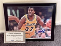 RARE NBA MAGIC JOHNSON LAKERS SIGNED PHOTO w/COA