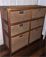 Six basket storage cabinet. Basket has handles and