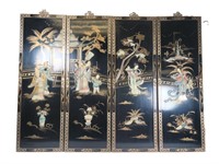 4 Asian Black Lacquer Panels