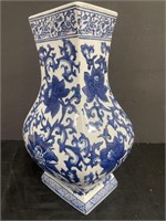 Blue and white Asian style porcelain vase.