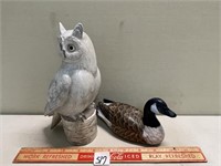 PRETTY WOODEN DUCK DECOY DECOR WITH RESIN OWL