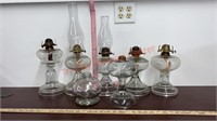 7 Vintage Glass Oil Lamps
