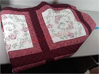 Hand quilted cross stitch quilt bedspread -