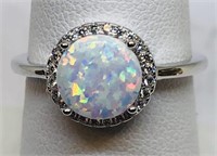 STERLING SILVER CZ WITH OPAL RING