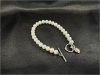 Mom 925 Silver and Pearl Bracelet