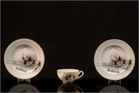 3 Japanese Eggshell Kutani Porcelain Dishes, 1930s