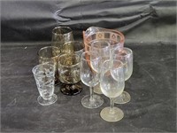 VTG Pink Depression Glass Pitcher & Drinkware