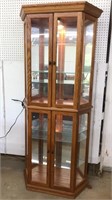 MIRRORED BACK, OAK LIGHTED CHINA CABINET