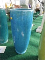 14" Michael Carr crackle blue cylinder vase