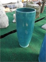 14" Michael Carr crackle blue cylinder vase
