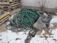 Lot of barrel parts, rubber sheeting, garden hose,