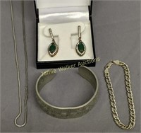 Sterling Jewelry. Silver Green Marcasite