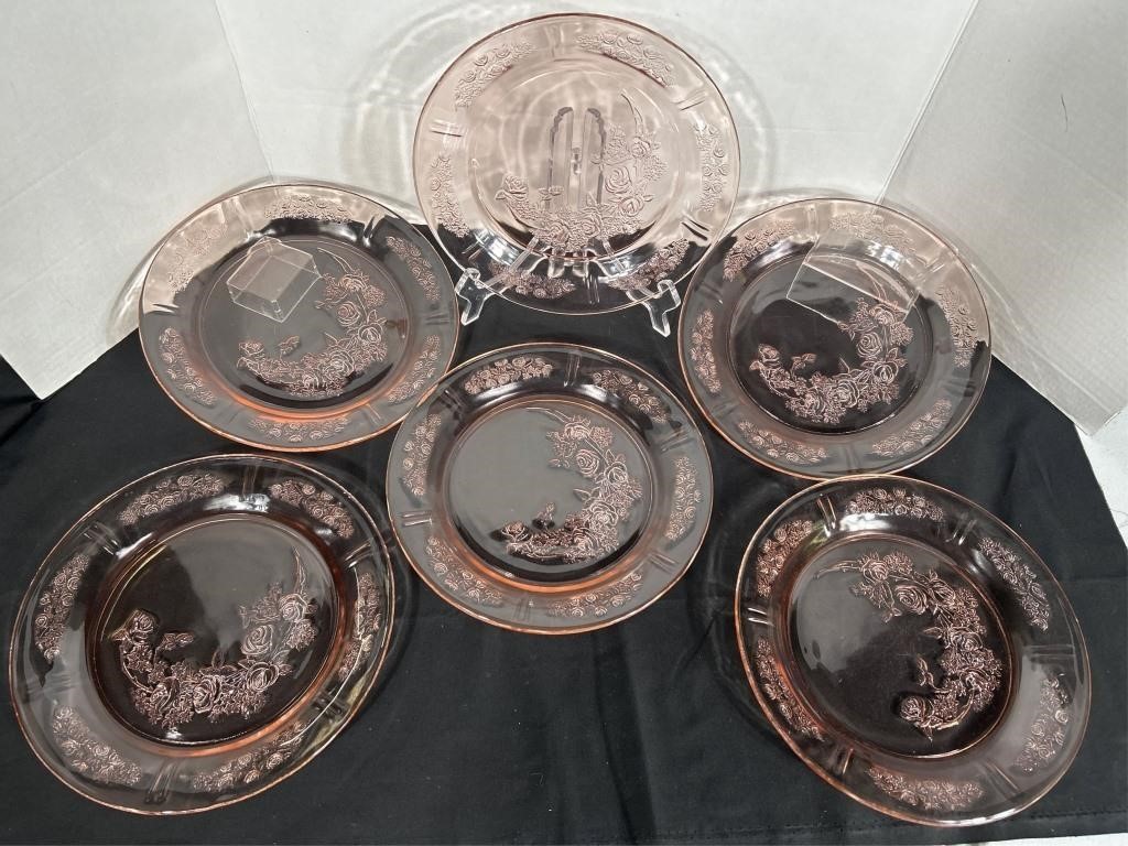 (6)Federal Pink Depression Glass Plates