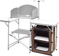 HiEthan Camping Grill Table  White/Brown