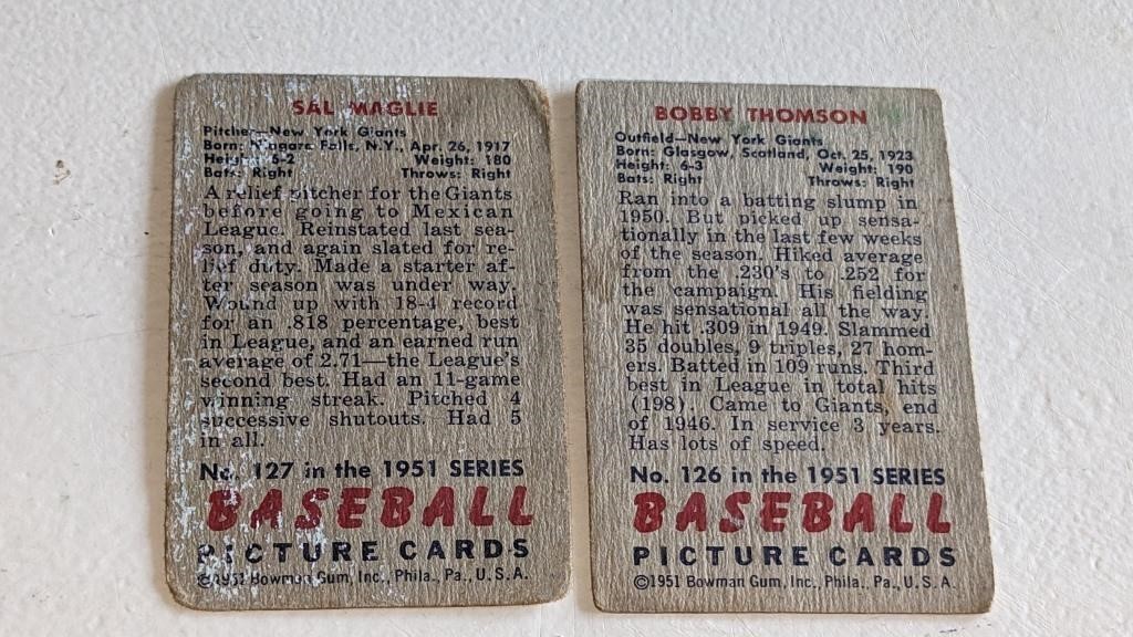 2 1951 Bowman Baseball Cards #126 127