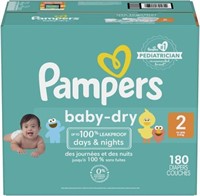 180-Pk Size 2 Pampers Dry Diapers