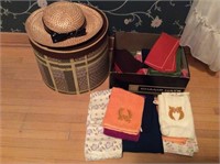 Vintage hat boxes one full of miscellaneous hand