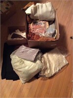 Large box full of linens  fabric and vintage