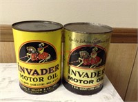 Lot of 2 Vintage Invader Motor Oil Cans 1 Quart
