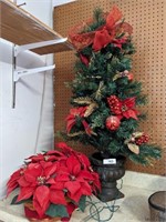 Small Christmas Tree & Artificial Poinsettia