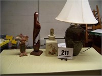 2 Lamps, Wood Bird, Indian Figurine