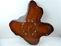 22" Wood Cross Section Clock with Turquoise Stone