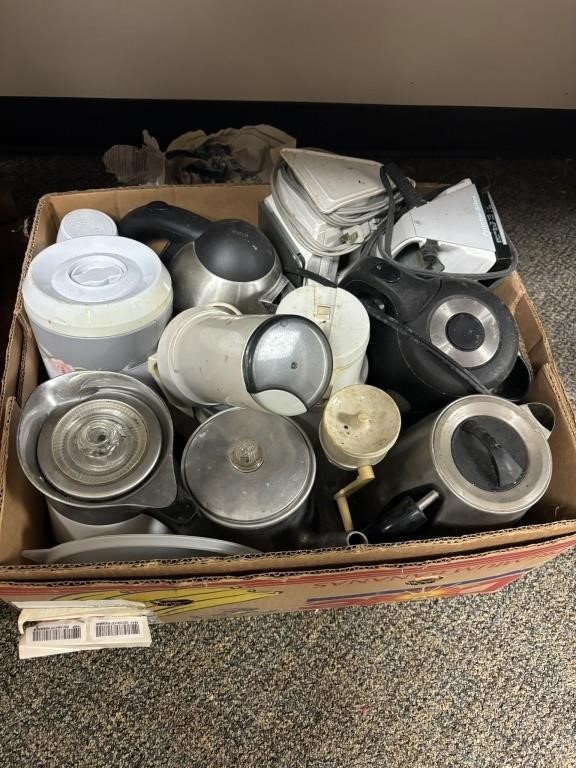 box of vintage coffee pots, electric, etc. and 2