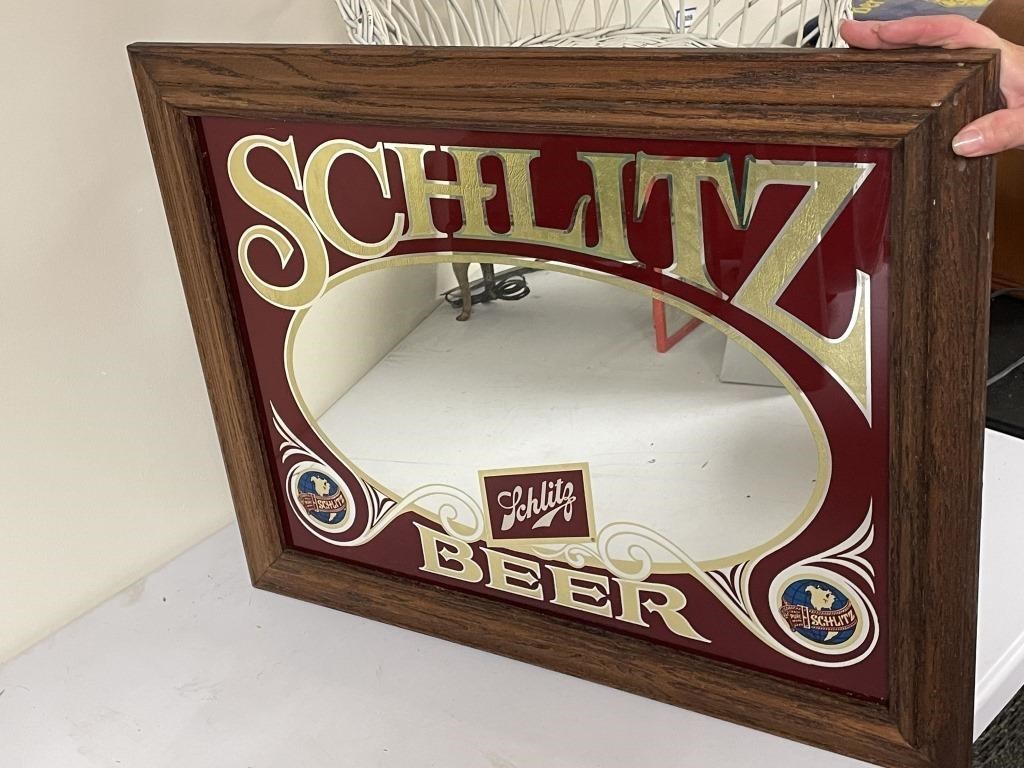 schlitz beer framed mirrored sign 27 x 21"