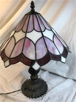 Table Lamp, Stained Glass Shade, Brass Base & Fini