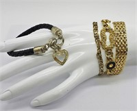 4 Gold Tone & Leather Fashion Bracelets