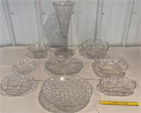 9 piece crystal bowls, tall vase etc…