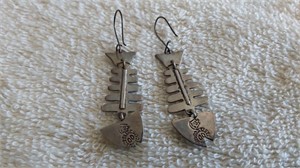 Sterling silver fish bone earrings