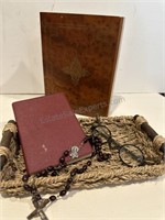 Prayer Book, Rosary Beads, Reading Glasses, Faux