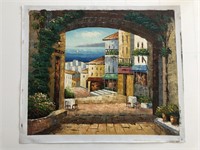 Seaside Town Vista original painting on canvas