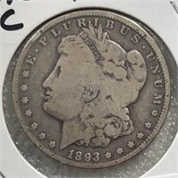 1893CC Morgan Silver Dollar Key date