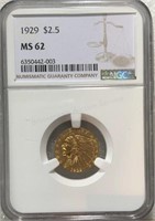 1929 21/2 Dollar Indian Gold NCG MS62