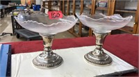 PAIR OF STERLING & GLASS BON BON DISHES