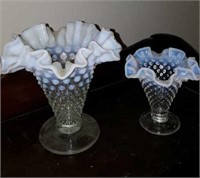 Hobnail  opalescent ruffled top vases