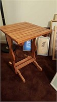 2 - Wood slat top oak tables, lamp table in table