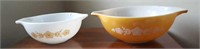2 Pyrex mixing bowls,  gold flower pattern