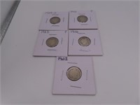 (5) asst Barber Silver Dimes sleeved