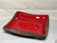 Mid Century USA Red square ceramic ash tray