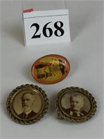 TWO ANTIQUE VINTAGE ROUND PORTRAIT PINS AND