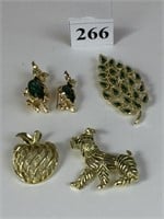 GERRY'S OWL PINS WITH GREEN BODY ENAMEL LEAF PIN